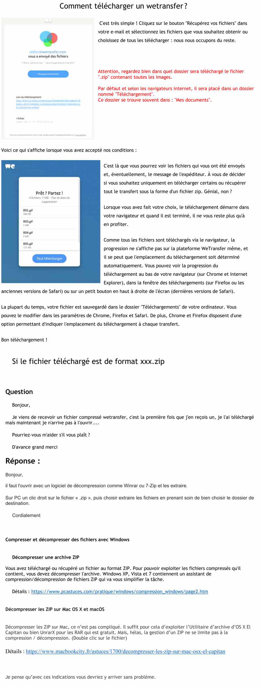 Téléchargement et décompression Wetransfer
